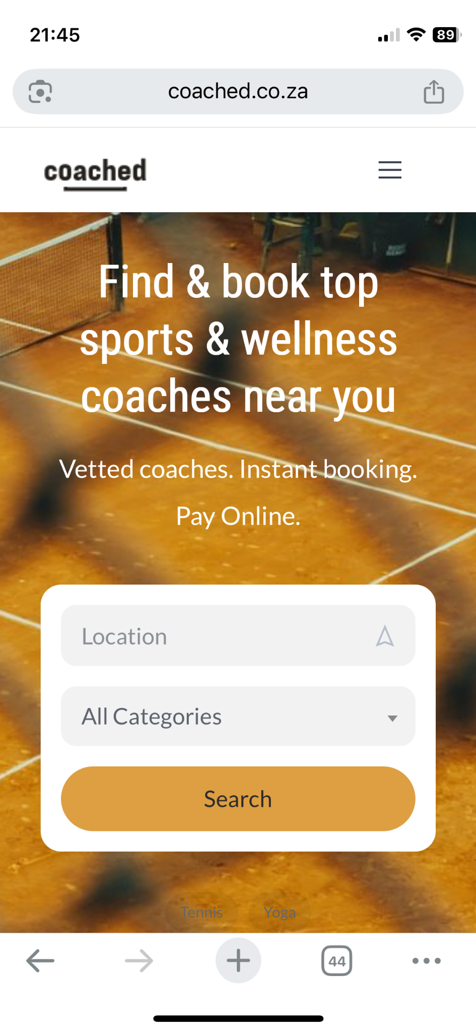 Coached live website screenshot